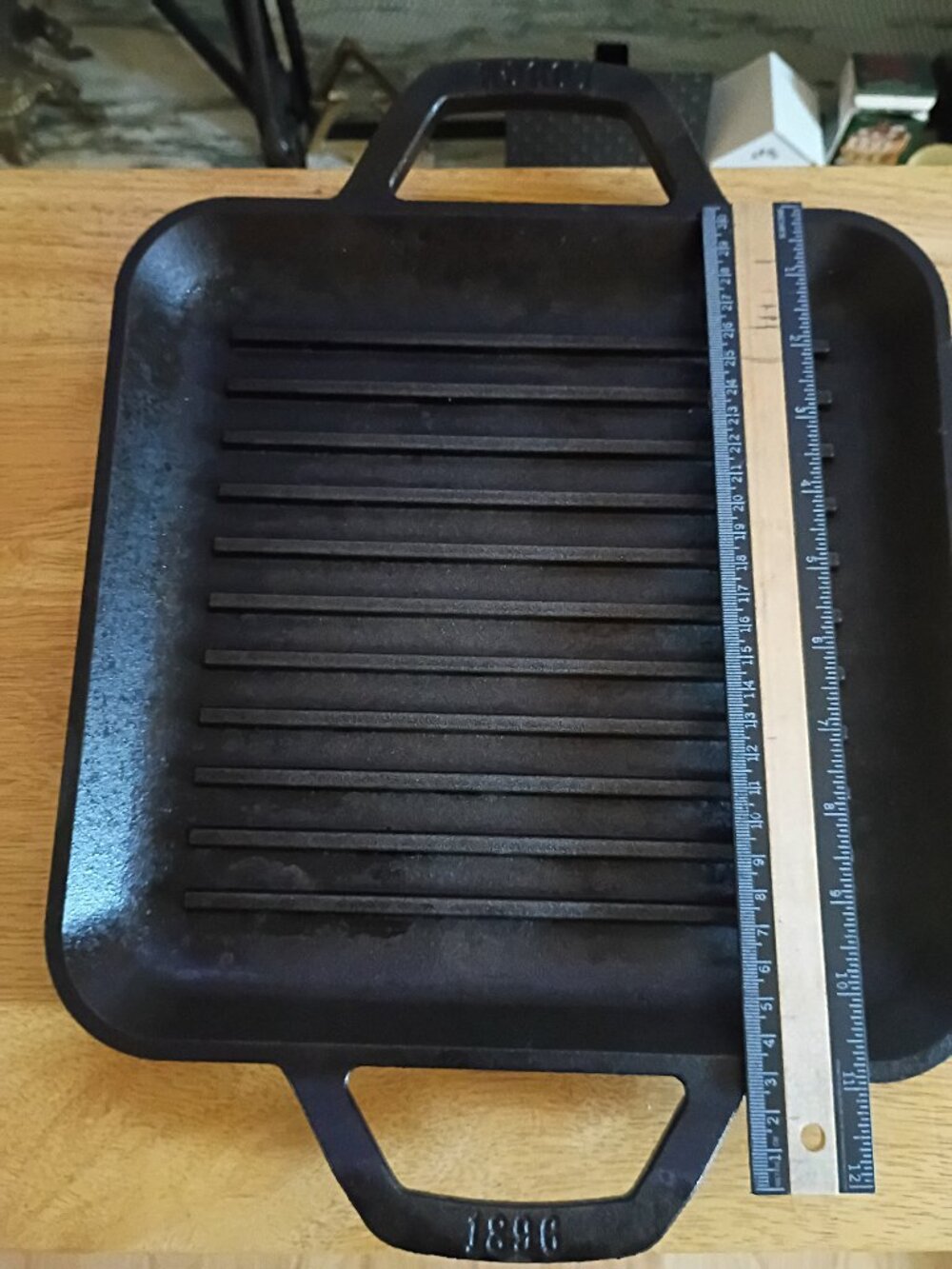Lodge 11" Cast Iron Square Grill Pan Dual Loop Handles 1896 USA Model 11SGP